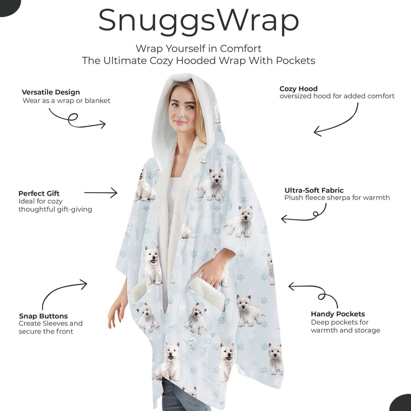Westie Snugg Wraps with Hoodie – Ultra Soft Sherpa Fleece Wrap for Pet Lovers