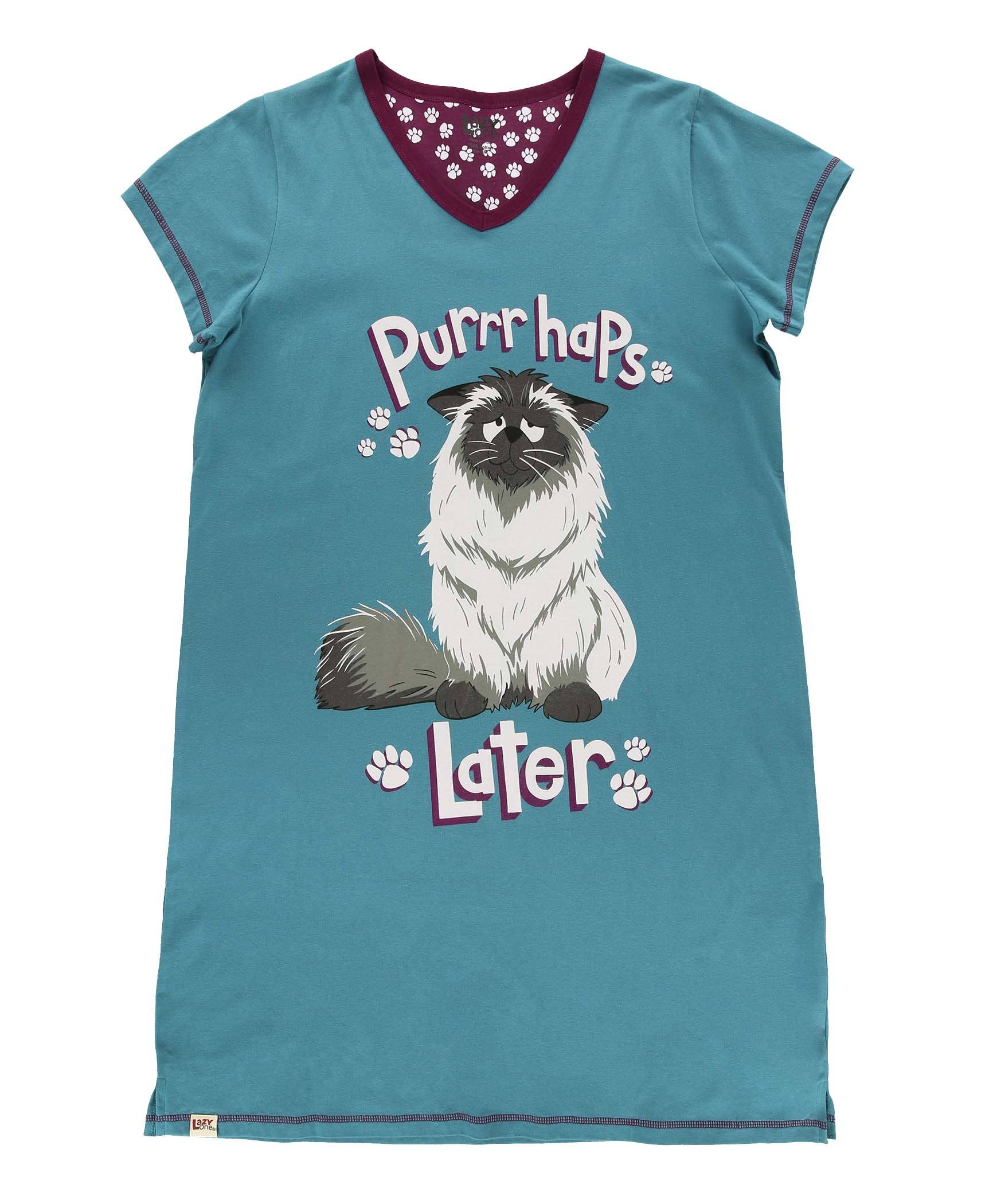 PJ Nightgown Cat Purrrhaps Later V-Neck Nightshirt