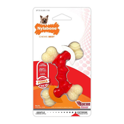 Nylabone Power Chew Double Bone Bacon Dog Chew Toy Peanut Butter 1ea/XS/Petite - Up To 15 lb