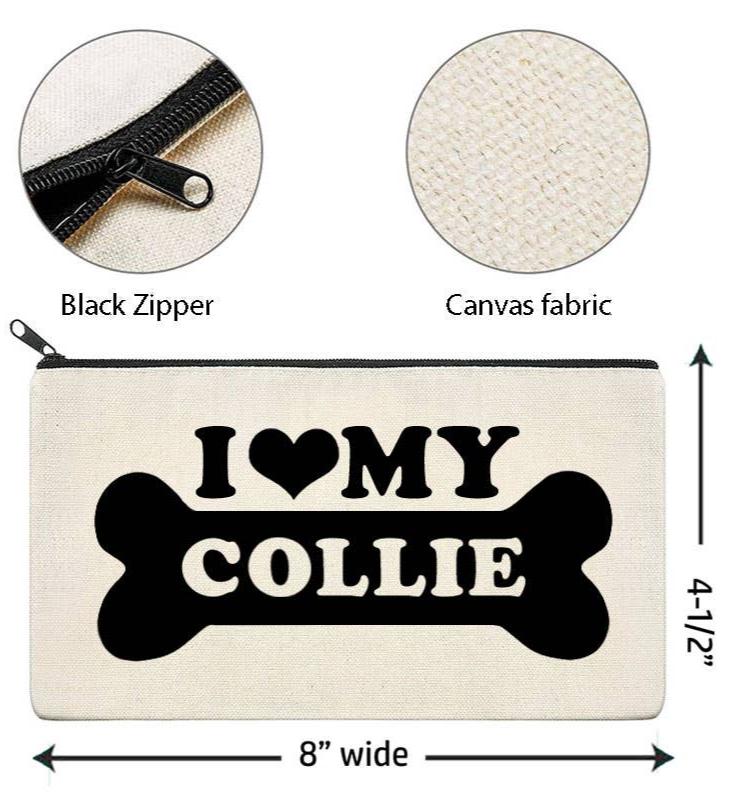 I Love My Collie Canvas Multi-Purpose Zipper Bag