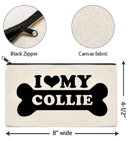 I Love My Collie Canvas Multi-Purpose Zipper Bag