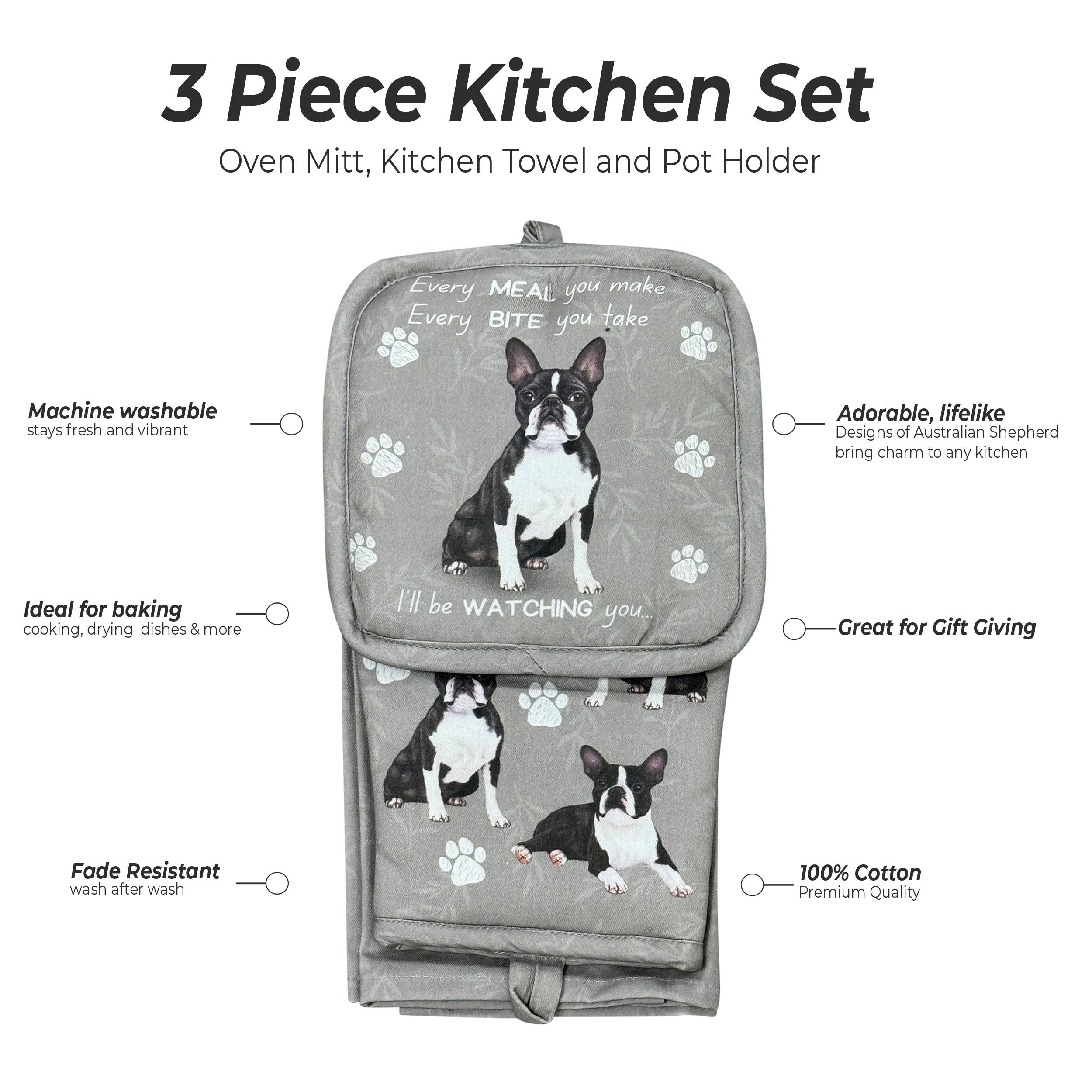 Boston Terrier, oven mitt set