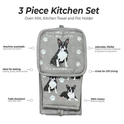 Boston Terrier, oven mitt set