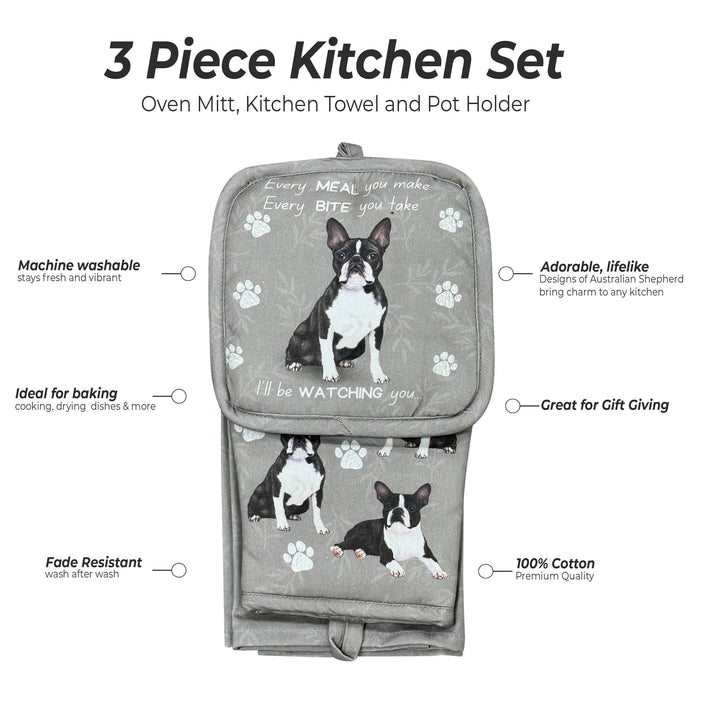 Boston Terrier, oven mitt set