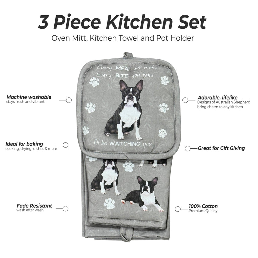 Boston Terrier, oven mitt set