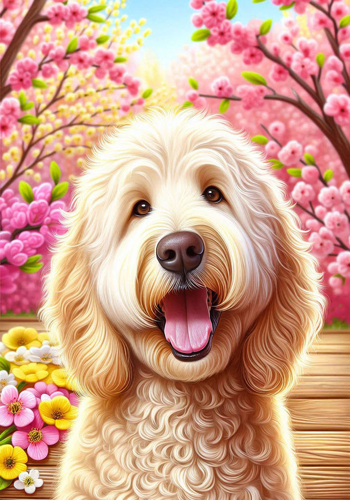 Labradoodle Blonde Colorful Spring Large House Flag