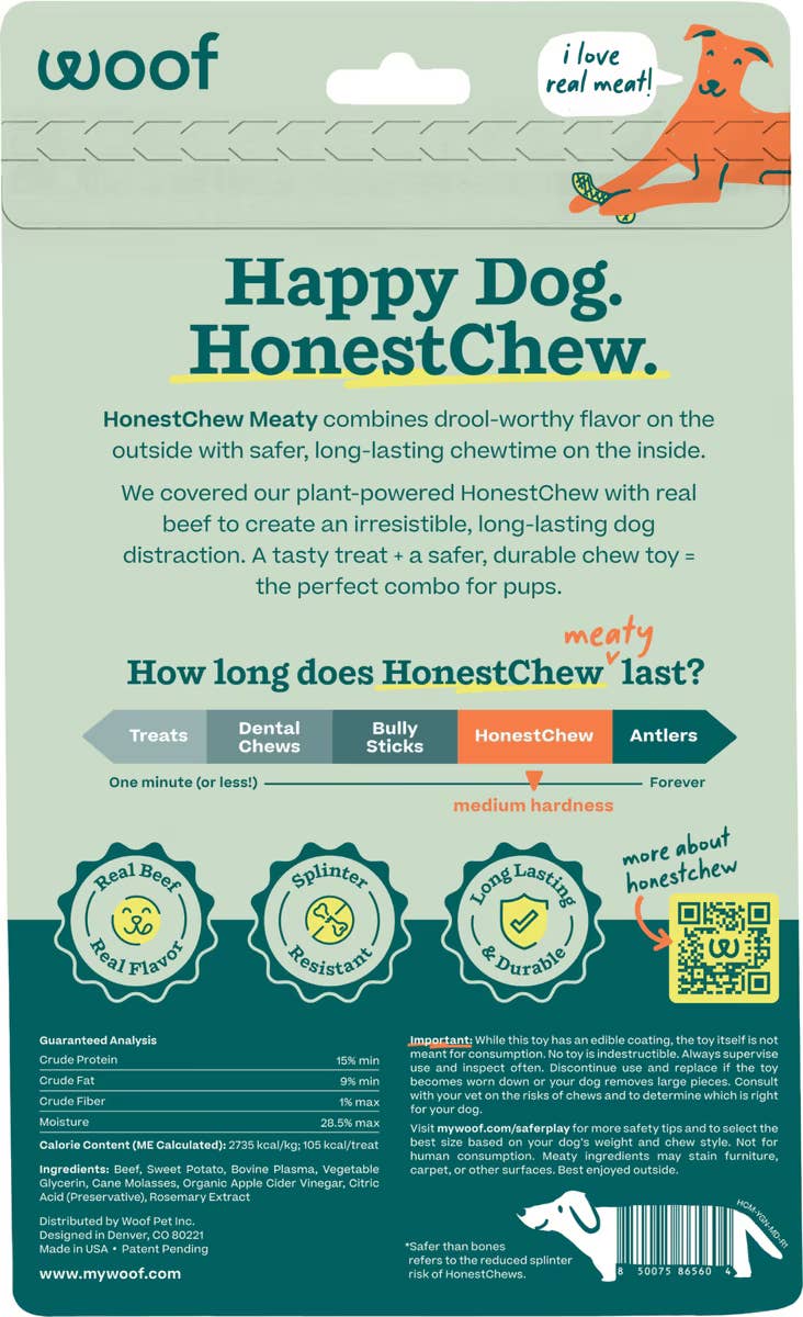 Dog Toy Beef WOOF HonestChew Meaty YGnawt Dog Chew Toy