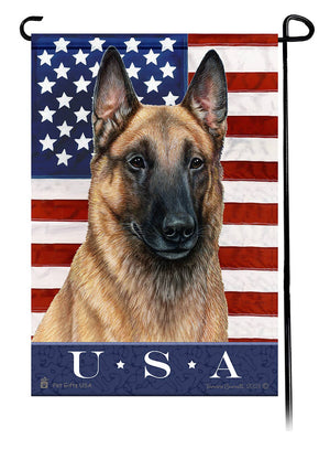 This Belgian Malinois Light Fawn USA American Garden Flag is a testament to the beauty of your favorite breed and the American Flag