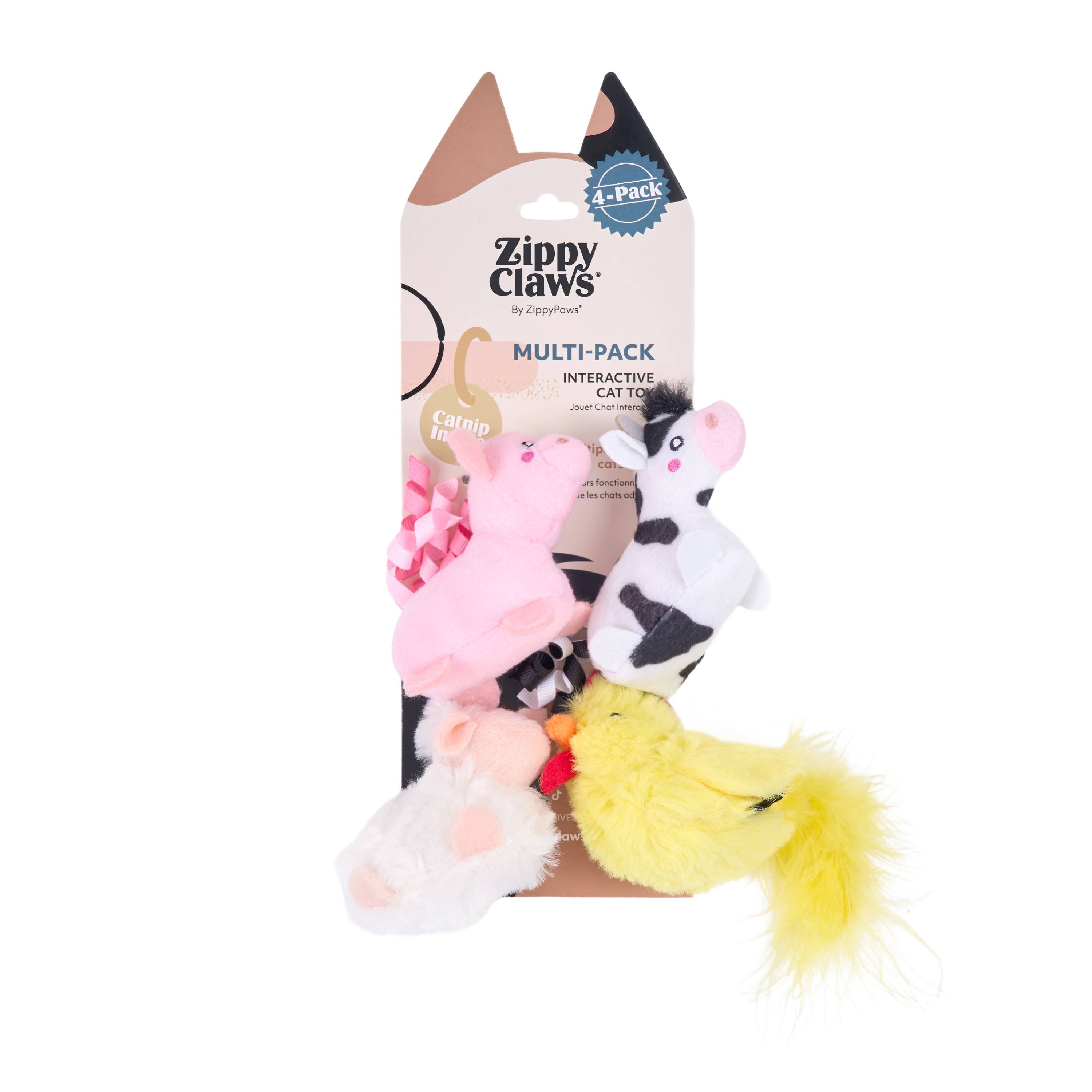 Cat Toy Farm Friends ZippyClaws® 4-Pack Toy Set