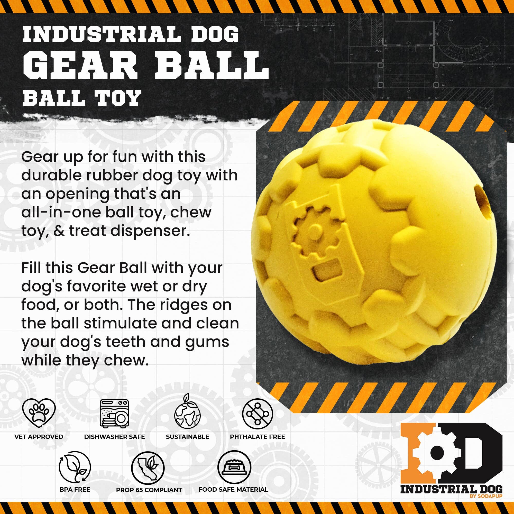 SP ID Ball - Chew Toy - Retrieving Toy - Large - Yellow