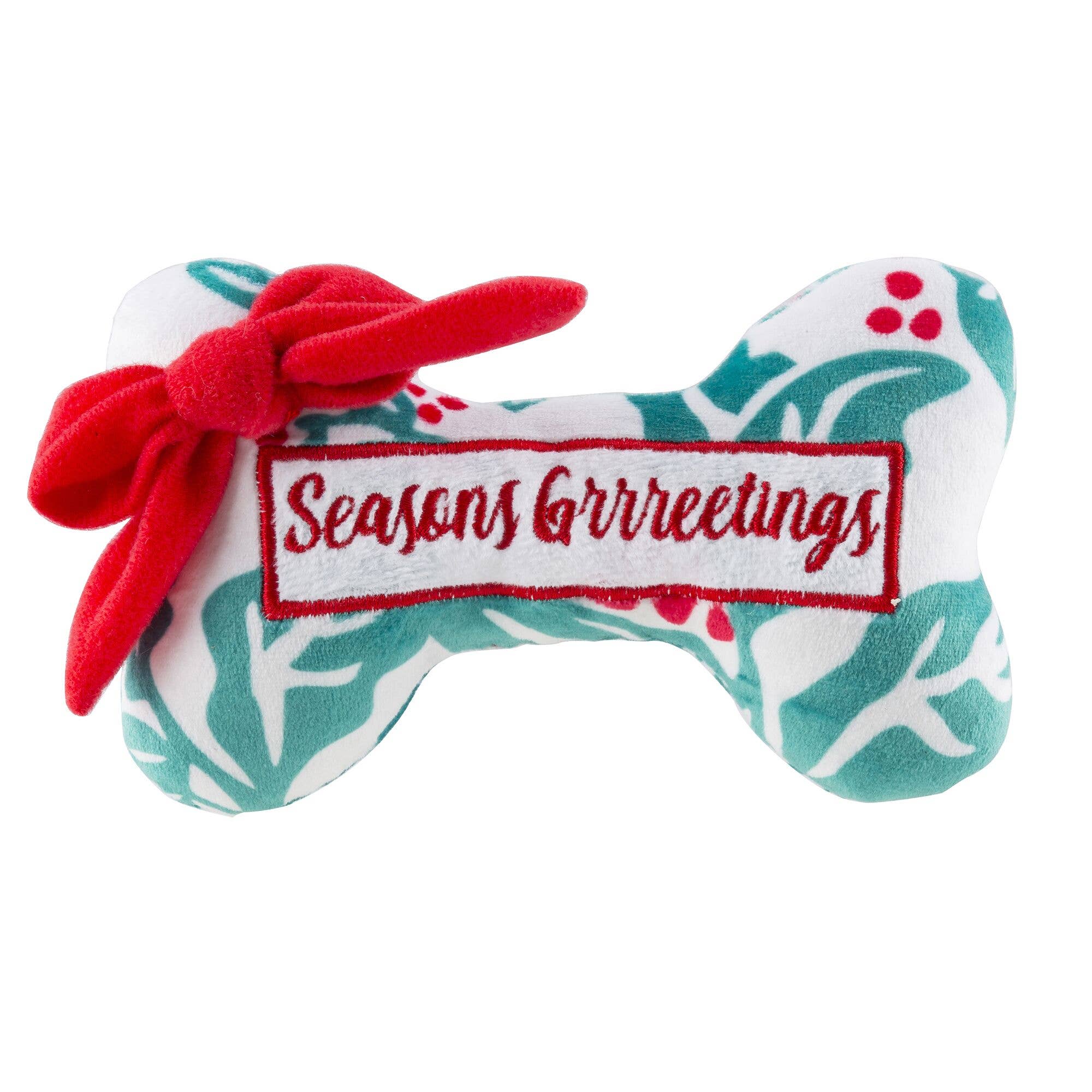 Seasons Grrreetings Bone Stocking Stuffers Christmas Plush Dog Toy