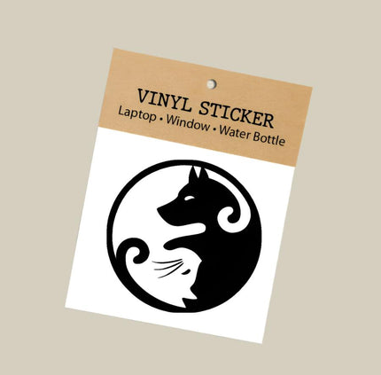 Yin Yang Dog & Cat Vinyl Sticker Black