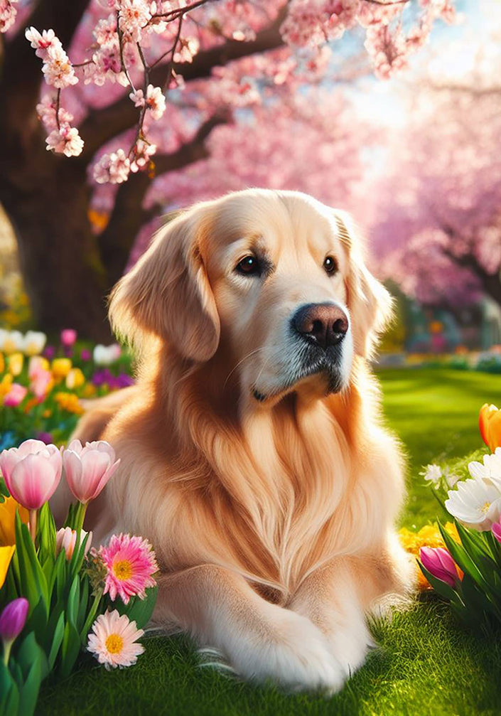Golden Retriever Colorful Spring Large House Flag