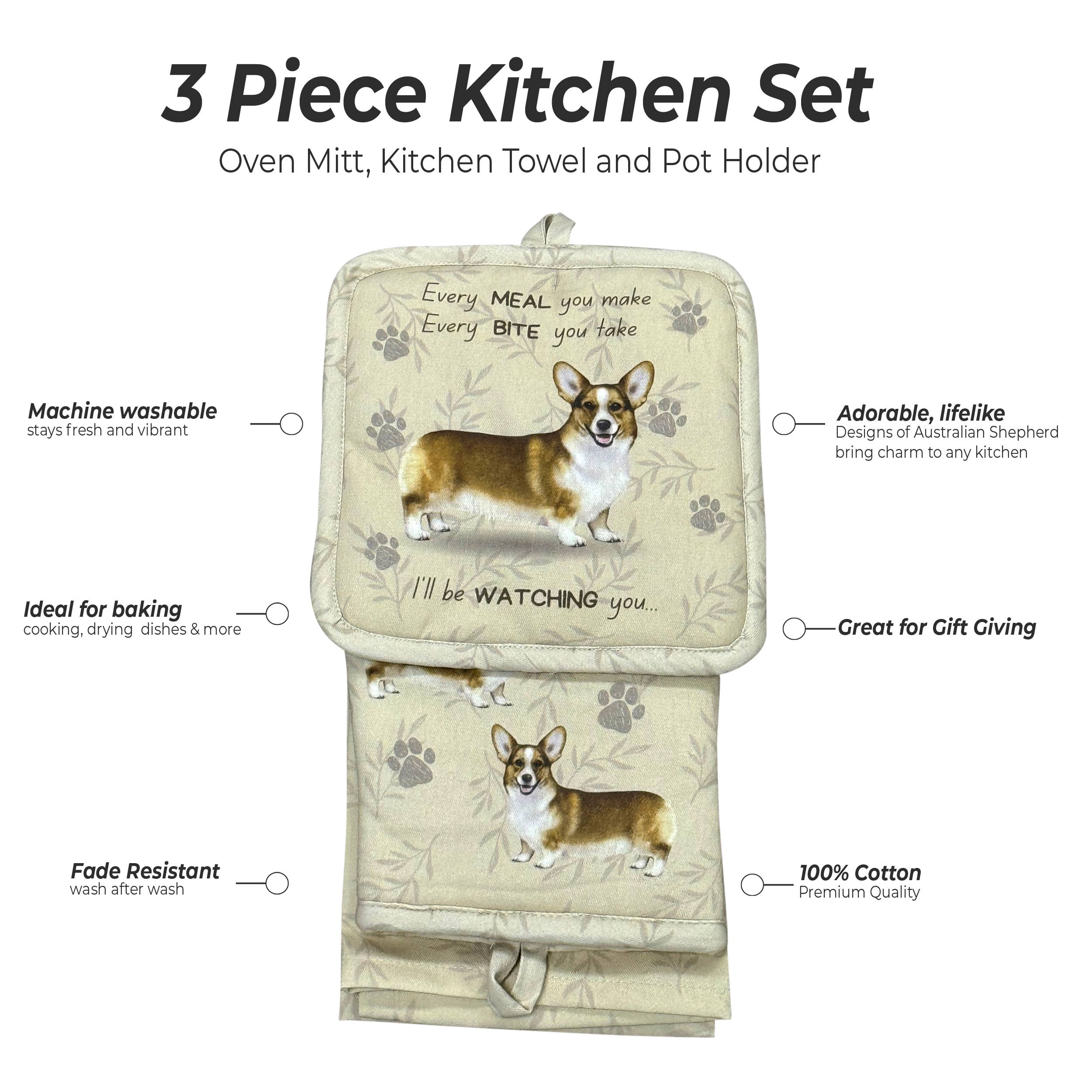 Welsh Corgi, oven mitt set