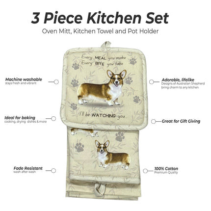 Welsh Corgi, oven mitt set