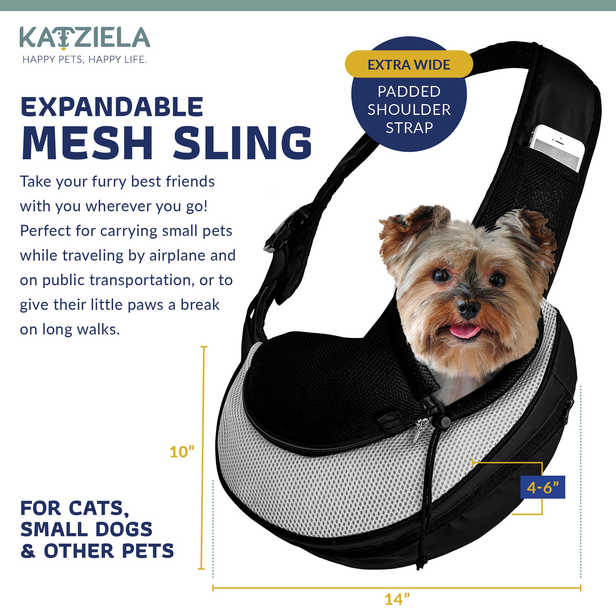 Pet Carrier Expandable Sling For Small Dogs And Cats Black