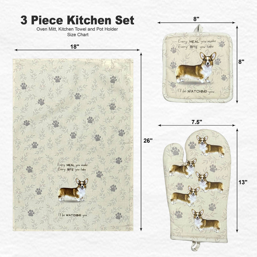 Welsh Corgi, oven mitt set
