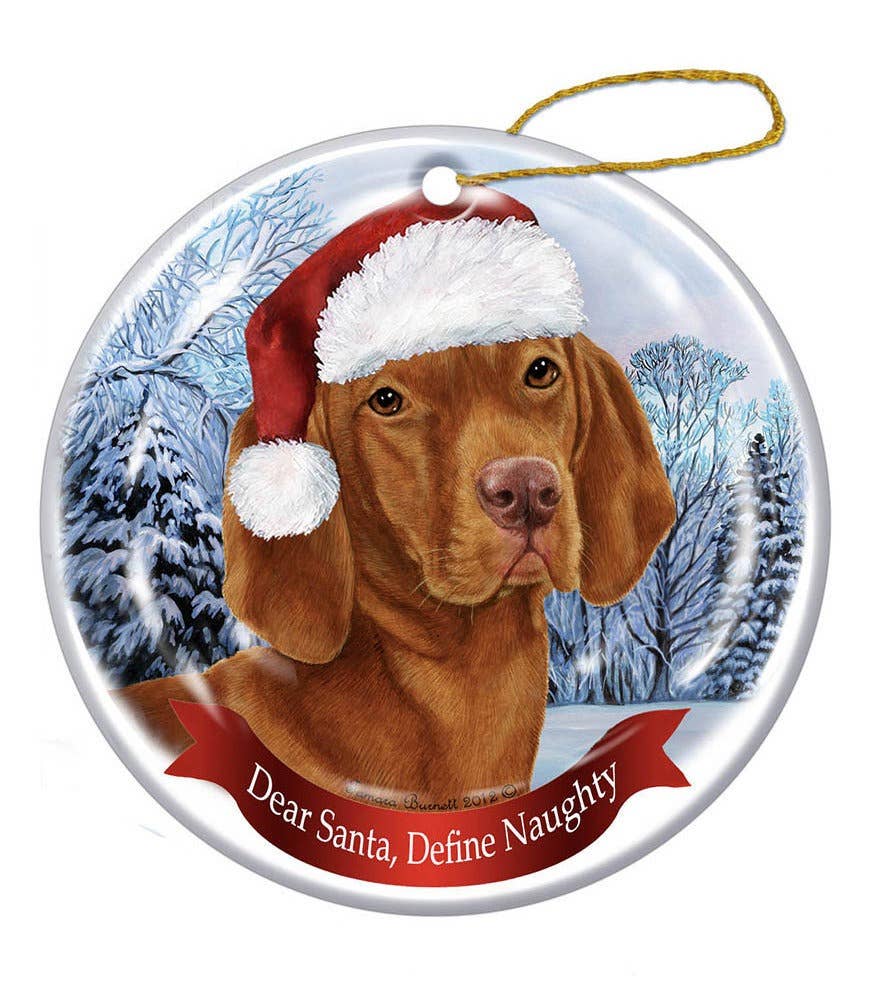 Vizsla Santa Hat Dog Porcelain Christmas Ornament