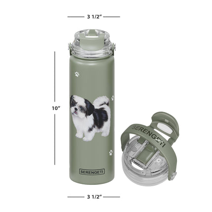 Shih Tzu Black White Stainless Steel Water Bottle 24 Oz. Serengeti