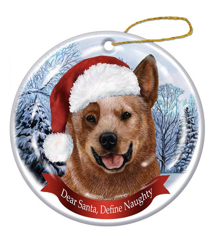 Australian Cattle Dog (Red) Santa Hat Dog Porcelain  Ornament