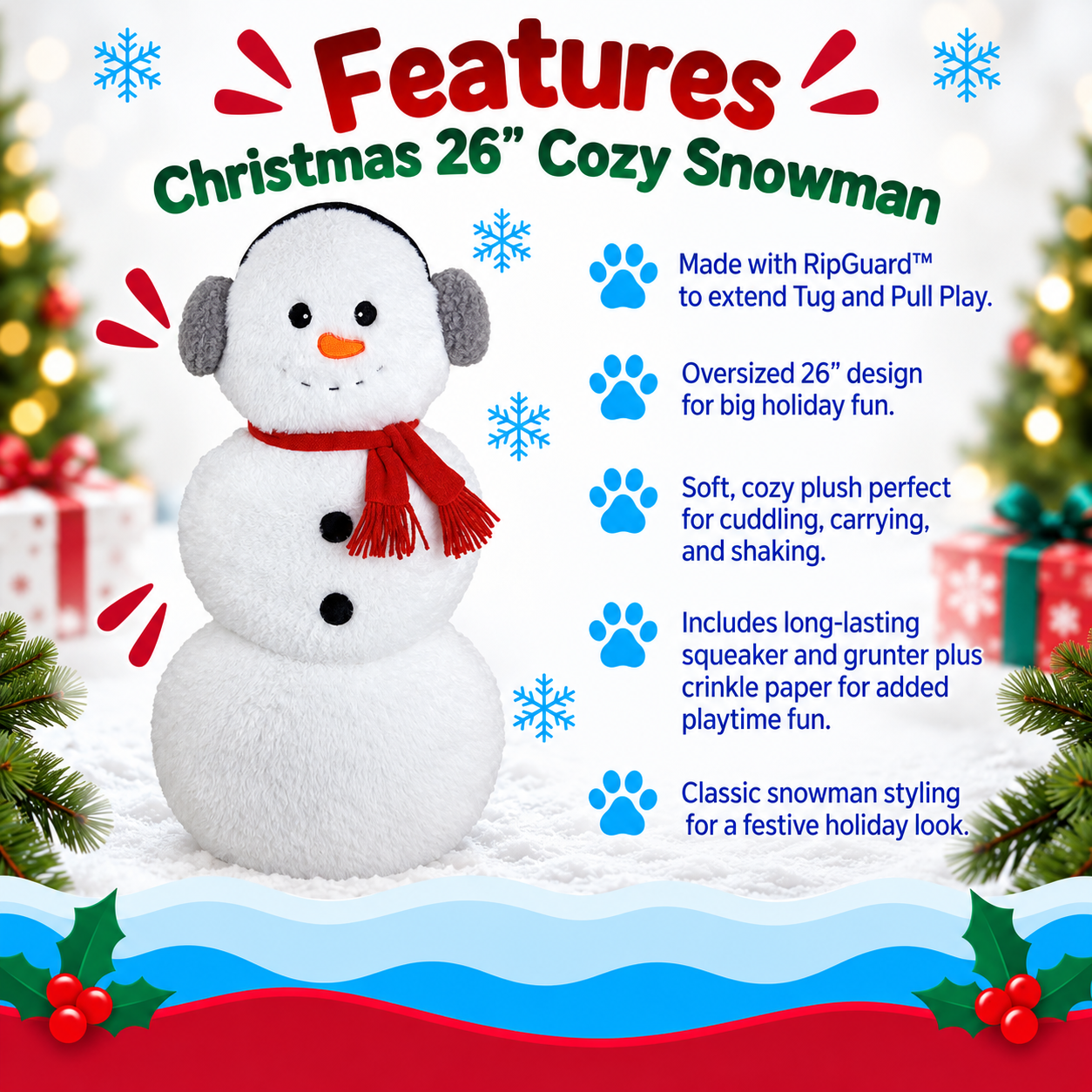 Dog Toy Snowman Cozy 26