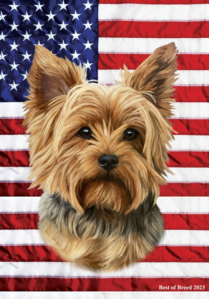 Yorkie Puppy Cut Patriotic III Garden Flag