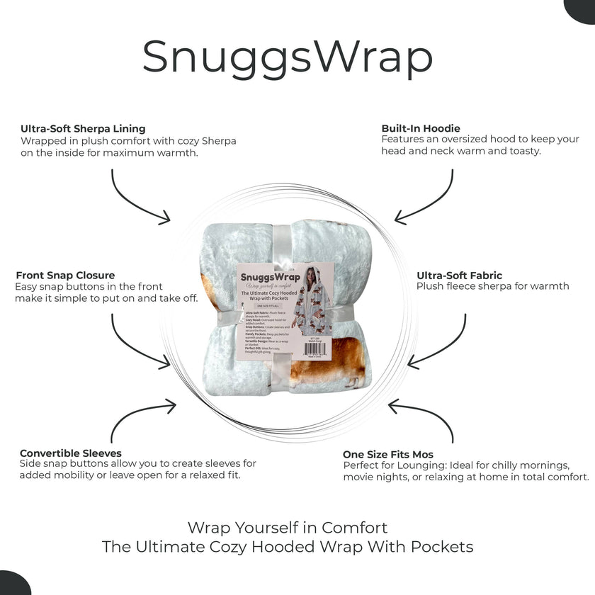 Welsh Corgi Snugg Wraps with Hoodie – Ultra Soft Sherpa Fleece Wrap for Pet Lovers