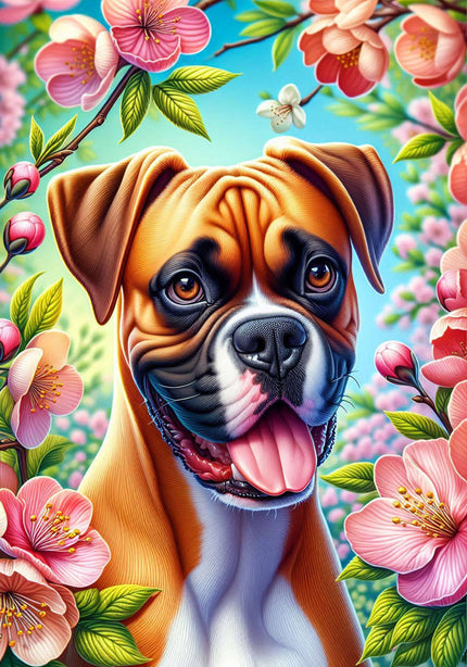 Boxer Fawn Uncropped Colorful Floral Large House Flag