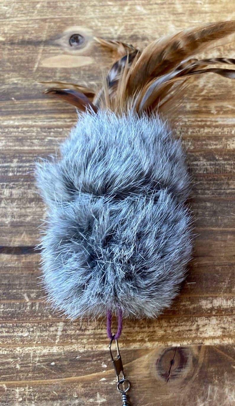 Cat Toy Cat-fishing Birbit Lure, Natural Rabbit Fur/Rooster Feathers Toy