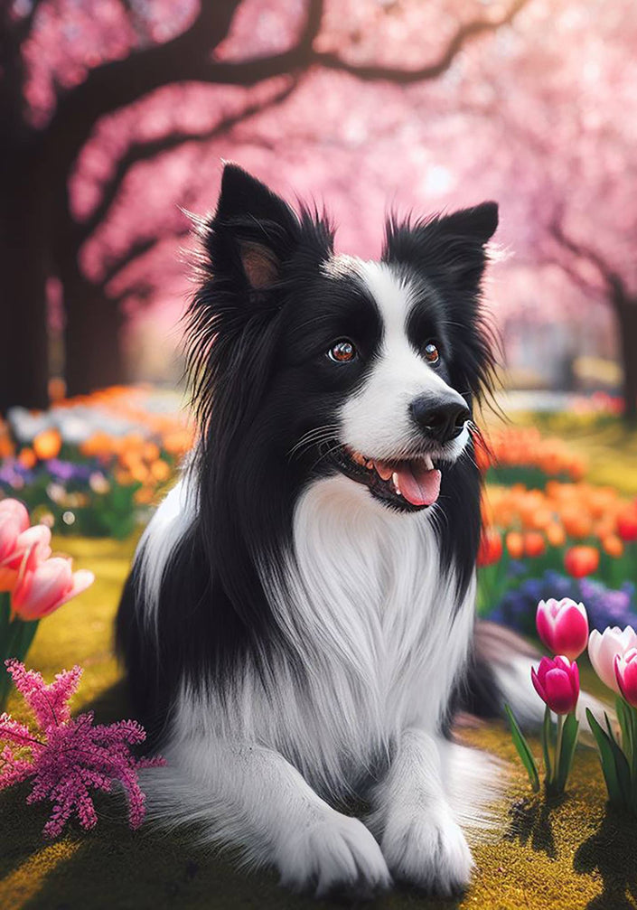 Border Collie Colorful Spring Large House Flag