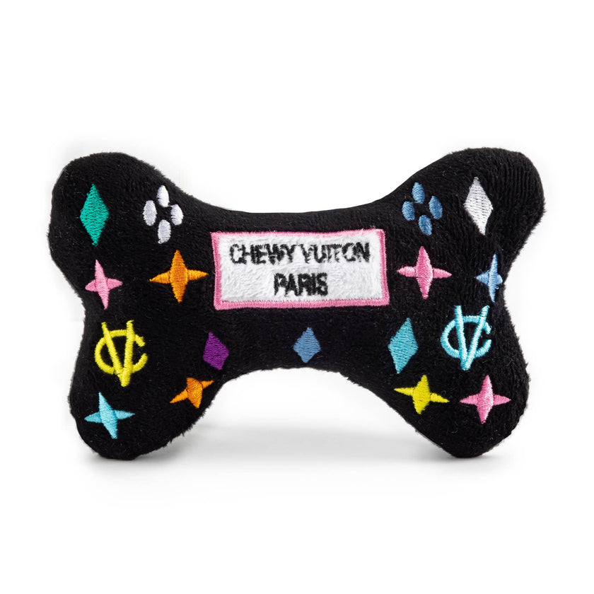 Black Monogram Chewy Vuiton Bone Squeaker Dog Toy