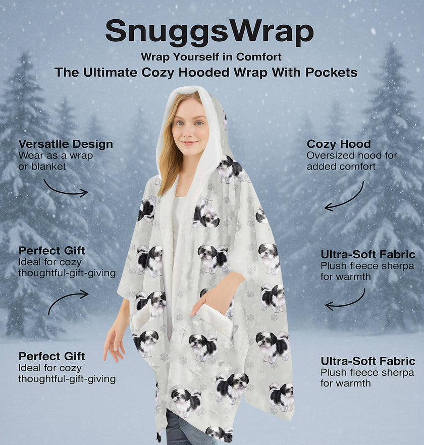 Shih Tzu Snugg Wraps with Hoodie – Ultra Soft Sherpa Fleece Wrap for Pet Lovers