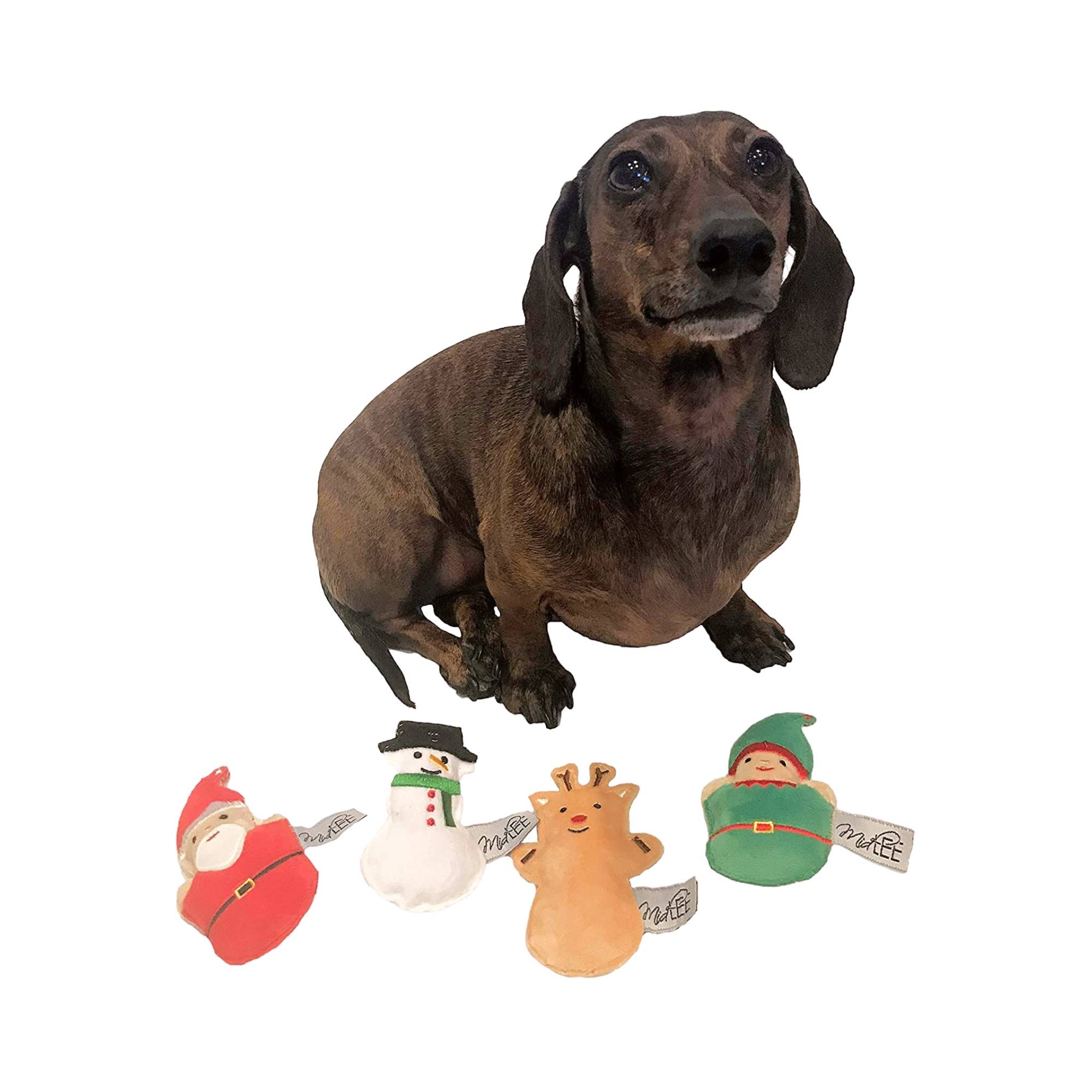 Mini Plush Christmas Dog Toy 4 Piece Set