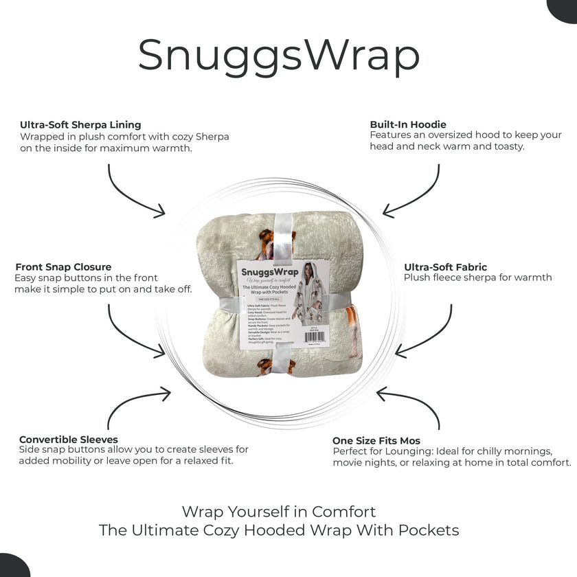 Bulldog Snugg Wraps with Hoodie – Ultra Soft Sherpa Fleece Wrap for Pet Lovers
