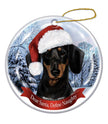 Dachshund (Black & Tan) Santa Hat Dog Porcelain  Ornament