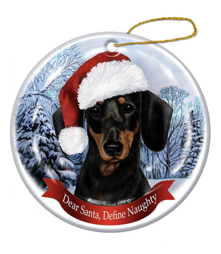 Dachshund (Black & Tan) Santa Hat Dog Porcelain  Ornament