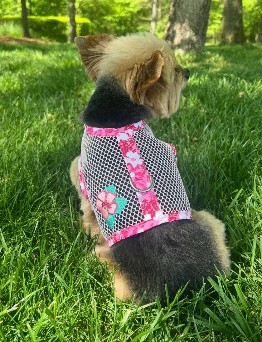 Cool Mesh Dog Harness - Hawaiian Hibiscus Pink