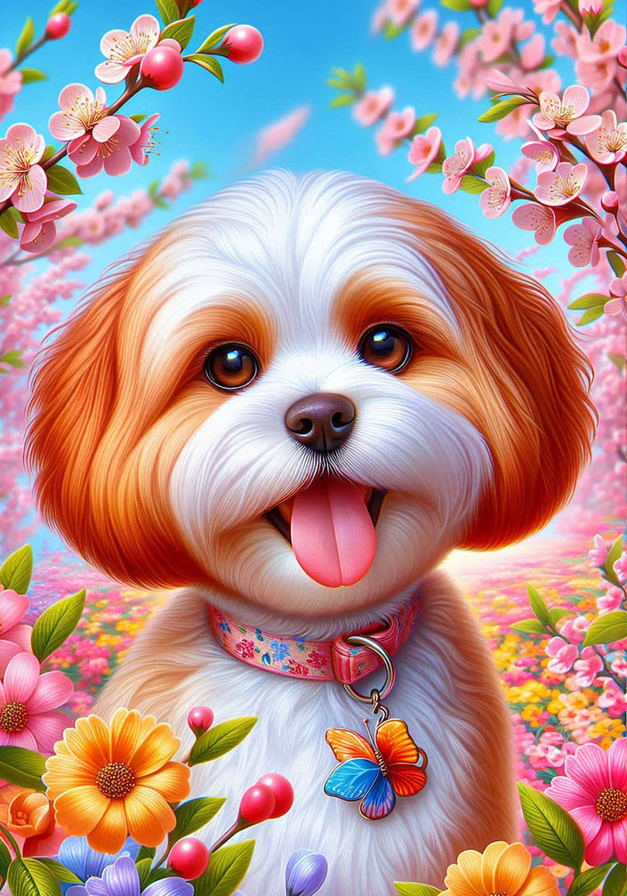 Cavachon Colorful Floral Large House Flag