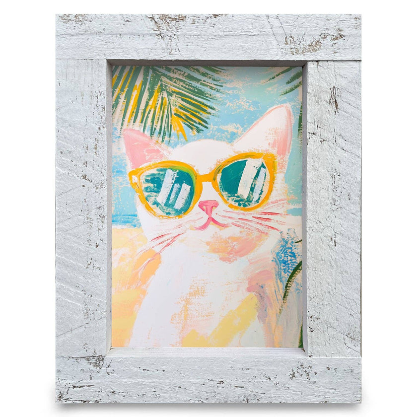 Beach Cat | Real Wood Framed Wall Art Print