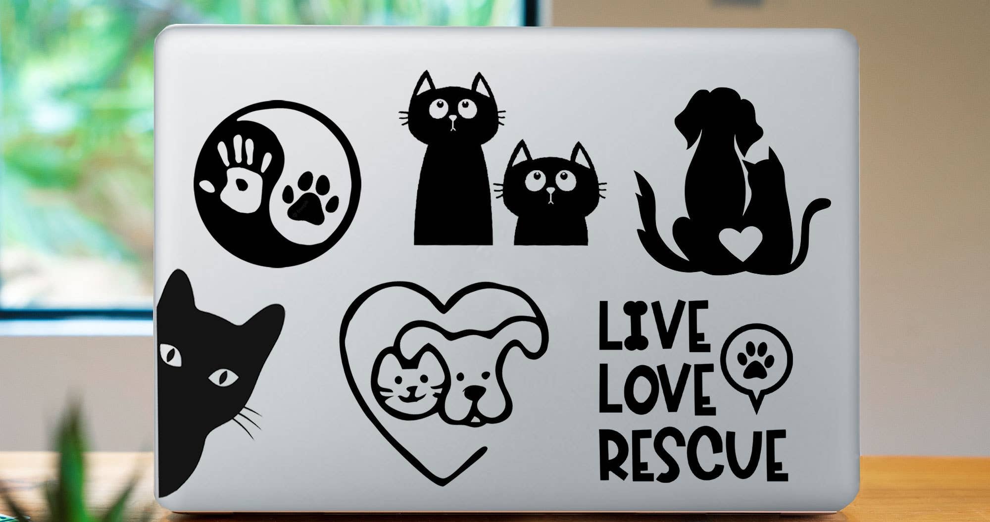 Peeking Cat Vinyl Laptop Sticker Black