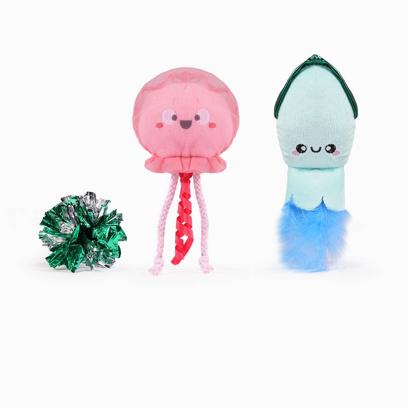 Cat Toy Jellyfish and Squid Ocean Pals Catnip Toy Set