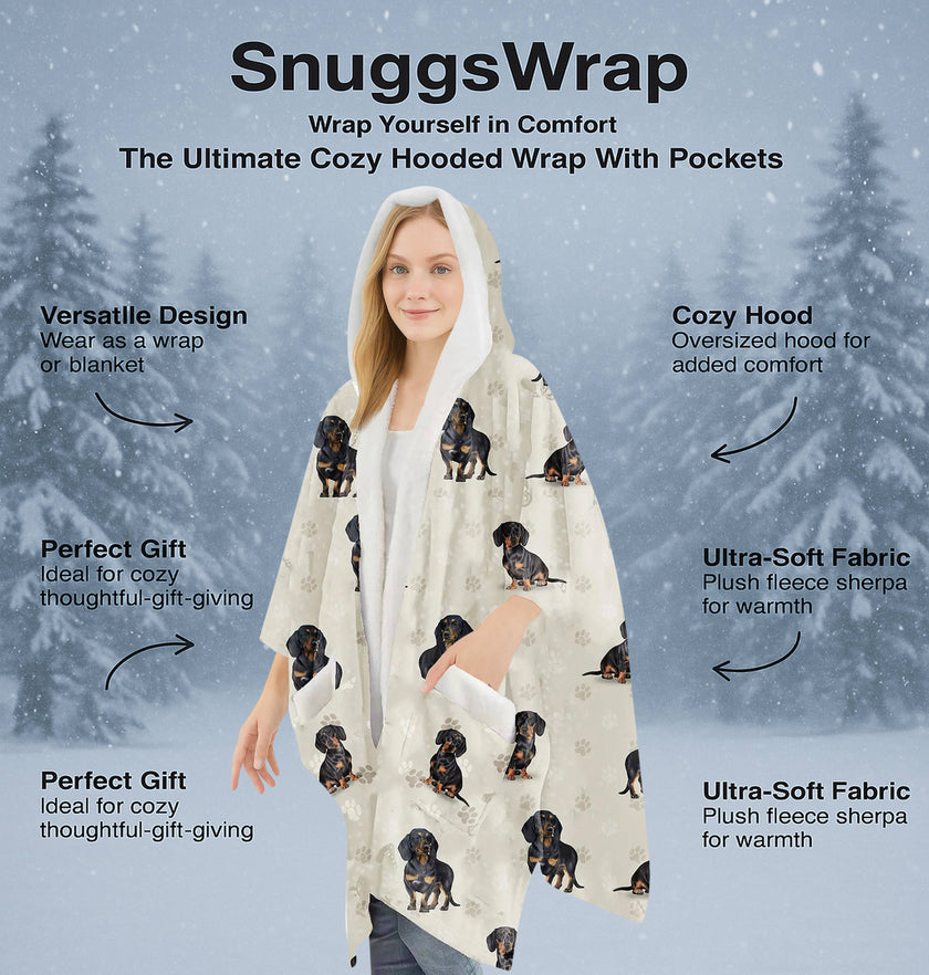 Dachshund, Black Snugg Wraps with Hoodie – Ultra Soft Sherpa Fleece Wrap for Pet Lovers