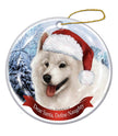 Samoyed Santa Hat Dog Porcelain Christmas Ornament