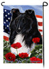 Sheltie Black and White - Patriotic Flowers Garden Flag