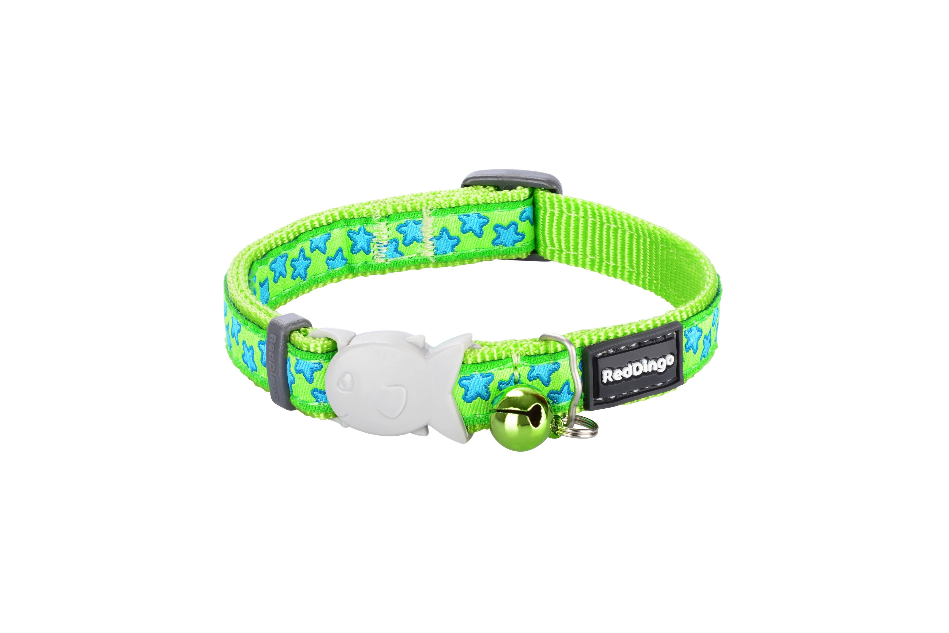Cat Collar Turquoise Star on Lime Green 12mm