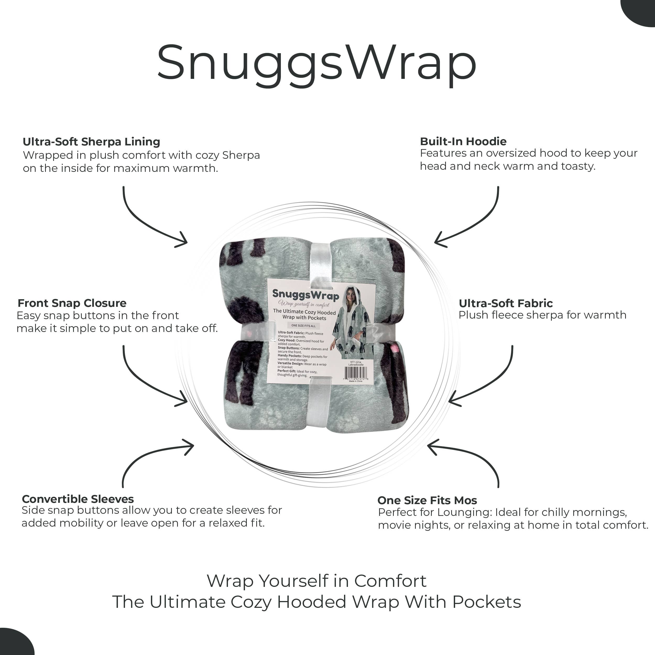 Labradoodle Snugg Wraps with Hoodie – Ultra Soft Sherpa Fleece Wrap for Pet Lovers