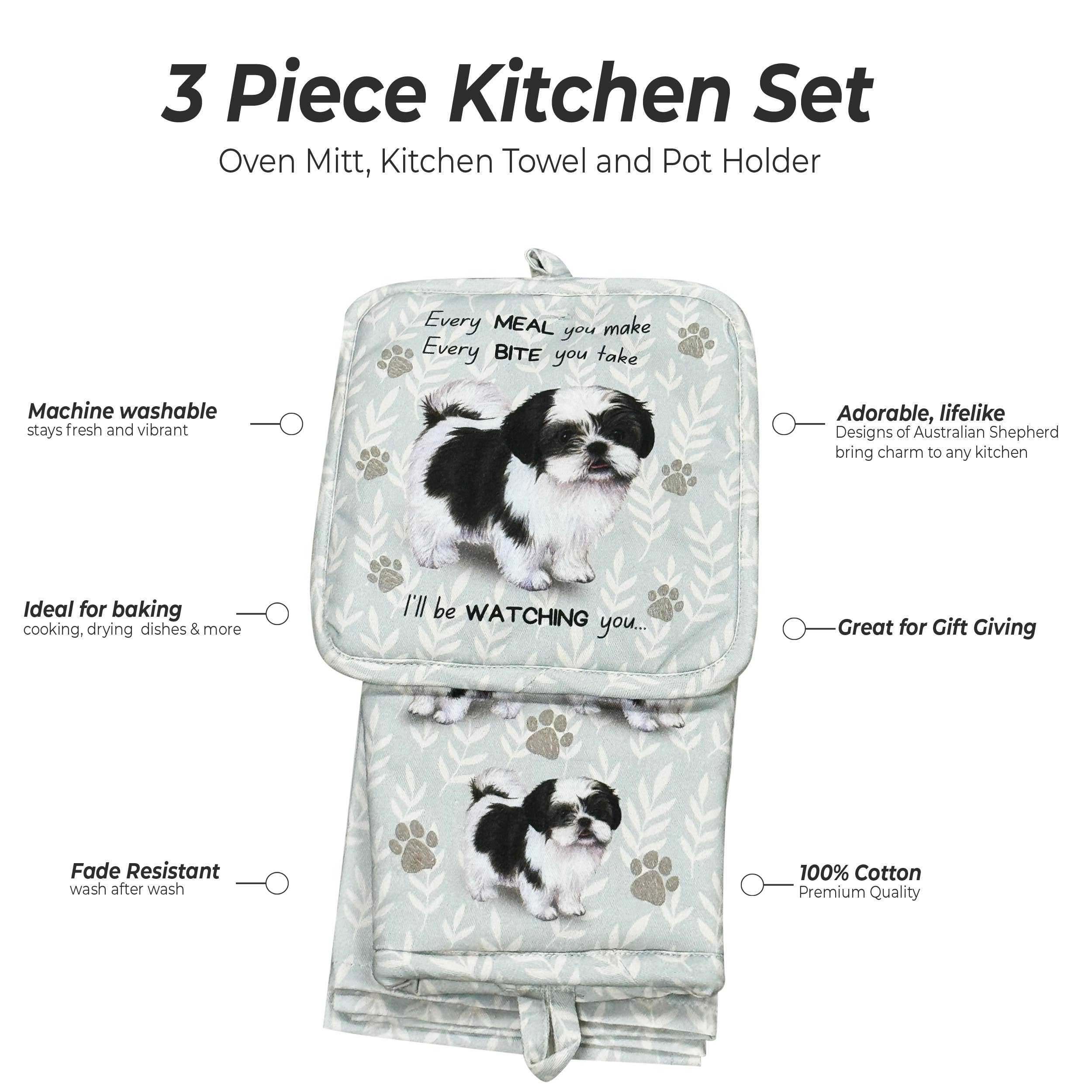 Shih TzuBlack and White, oven mitt set