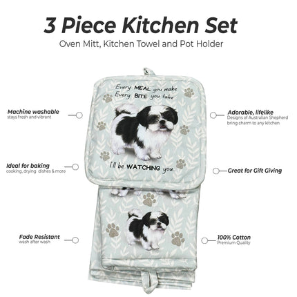 Shih TzuBlack and White, oven mitt set