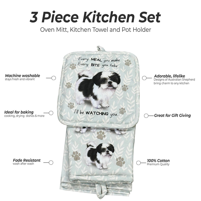 Shih TzuBlack and White, oven mitt set