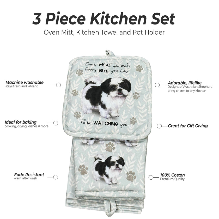 Shih TzuBlack and White, oven mitt set